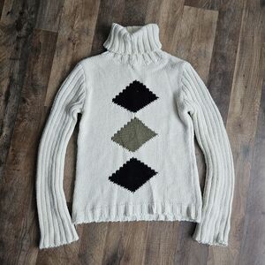 Vintage 90s AVO Wool Acrylic Blend Turtleneck Sweater S/M White Black...